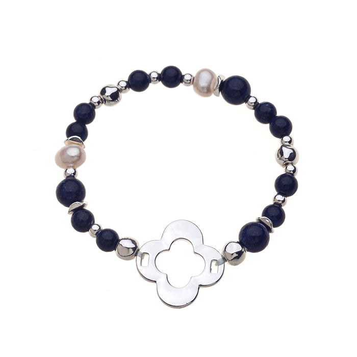 B1461NAVY BRACELET WITH SEMI PRECIOUS LAPIS STONES SUPPLIED IN A POUCH