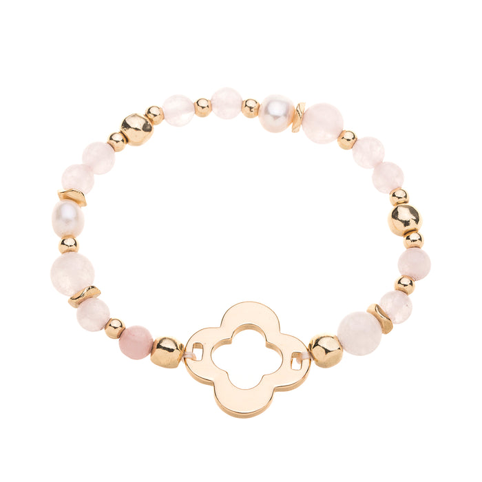 B1461PINK BRACELET WITH SEMI PRECIOUS ROSE QUARTZ STONES SUPPLIED IN A POUCH