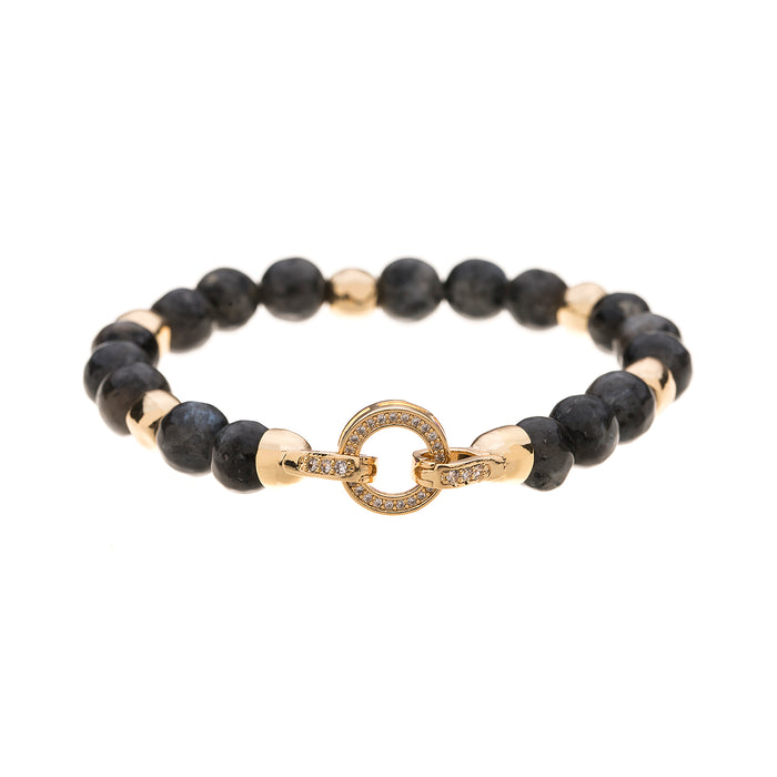 B1468GREY BRACELET WITH SEMI PRECIOUS LABRADORITE STONES SUPPLIED IN A POUCH