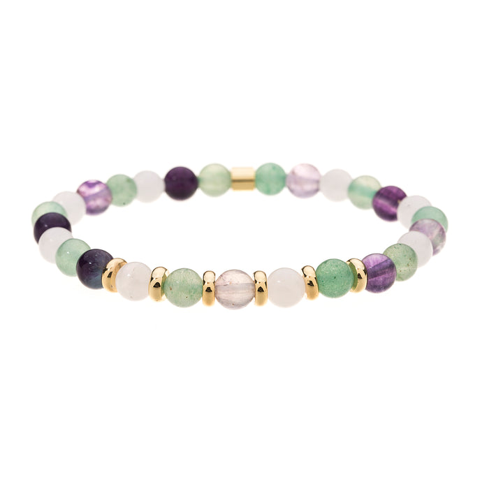 B1558 QUARTZ, AMETHYST & AVENTURINE SEMI PRECIOUS 6MM STONE BRACELET WITH A POUCH - PACK OF 2