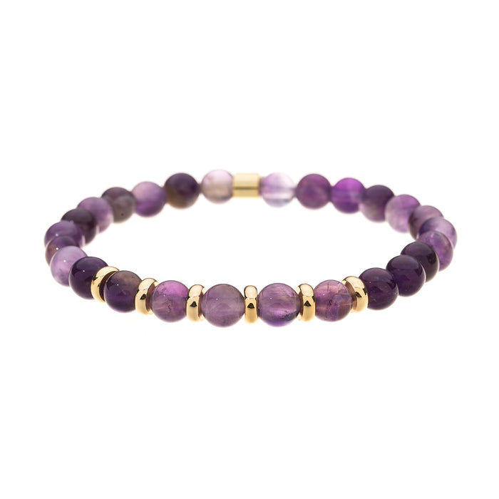 B1559 AMETHYST SEMI PRECIOUS 6MM STONE BRACELET WITH A POUCH - PACK OF 2