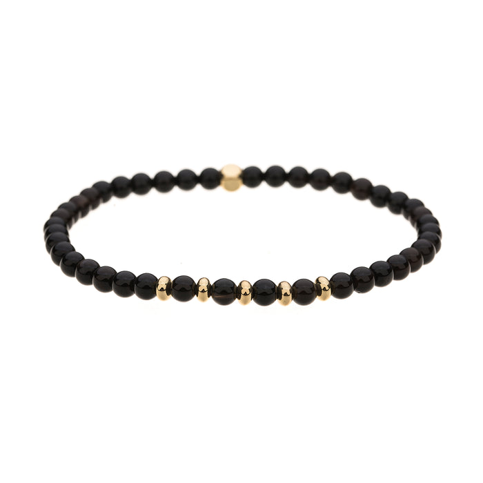 B1575 BLACK ONYX SEMI PRECIOUS 4MM STONE BRACELET WITH A POUCH - PACK OF 2
