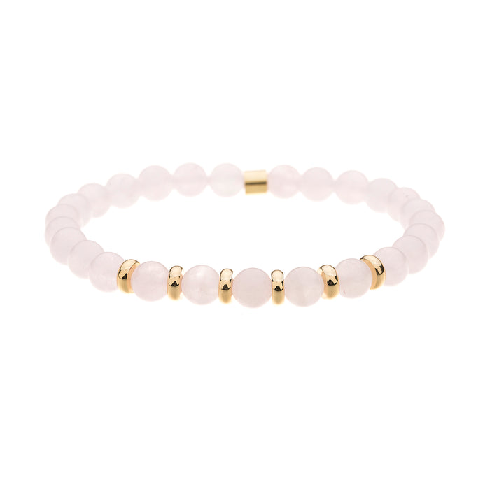 B1577 ROSE QUARTZ SEMI PRECIOUS 6MM STONE BRACELET WITH A POUCH - PACK OF 2