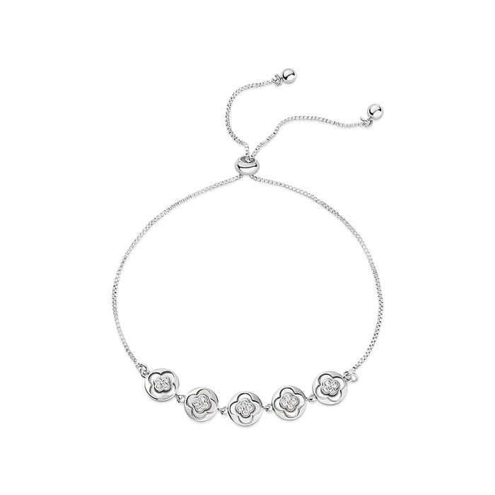 RHODIUM PLATED ADJUSTABLE BRACELET WITH CUBIC ZIRCONIA STONES B1674
