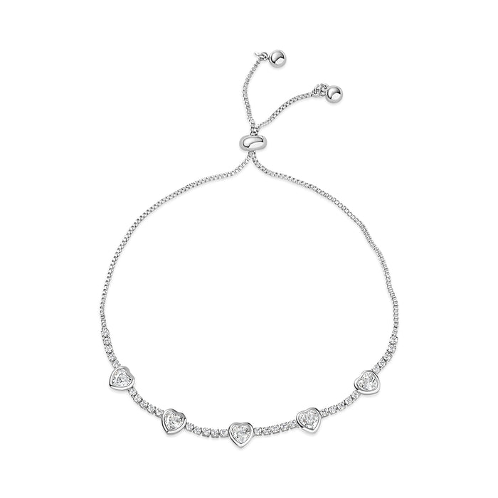 RHODIUM PLATED ADJUSTABLE BRACELET WITH CUBIC ZIRCONIA STONES B1675