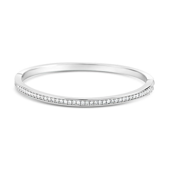 RHODIUM PLATED BANGLE WITH CUBIC ZIRCONIA STONES B1891RHODIUM