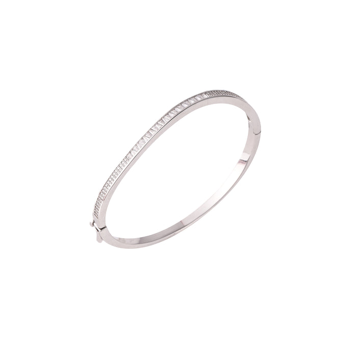 RHODIUM PLATED BANGLE WITH CUBIC ZIRCONIA STONES B1892
