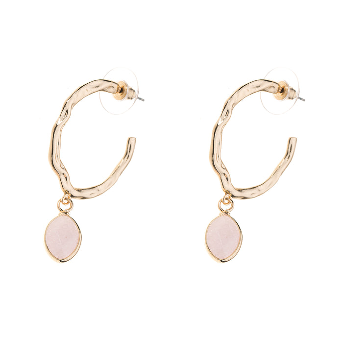 E1482 GOLD PLATED EARRINGS WITH ROSE QUARTZ SEMI PRECIOUS STONES