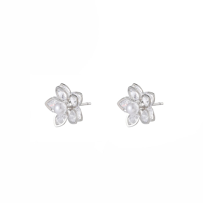 RHODIUM PLATED EARRINGS WITH CUBIC ZIRCONIA STONES E1639