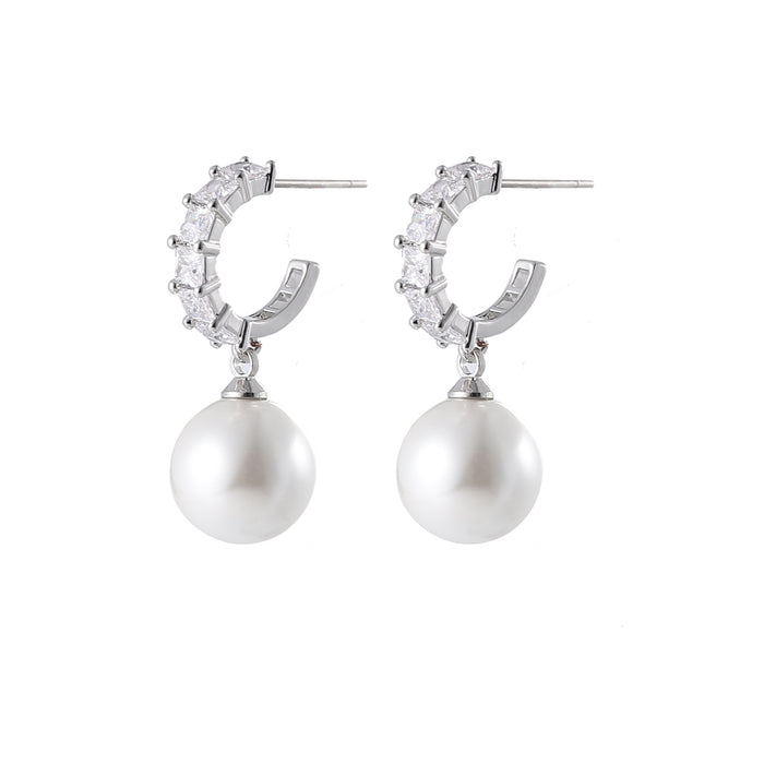 RHODIUM PLATED EARRINGS WITH CUBIC ZIRCONIA STONES E1640