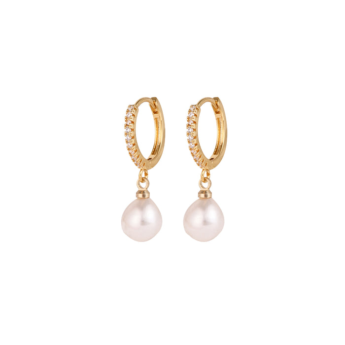 GOLD PLATED FRESH WATER PEARL AND CUBIC ZIRCONIA EARRINGS E1839GOLD