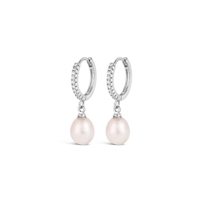 RHODIUM PLATED FRESH WATER PEARL AND CUBIC ZIRCONIA EARRINGS E1839RHODIUM
