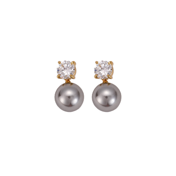GOLD PLATED PEARL AND CUBIC ZIRCONIA EARRINGS E1841GREY