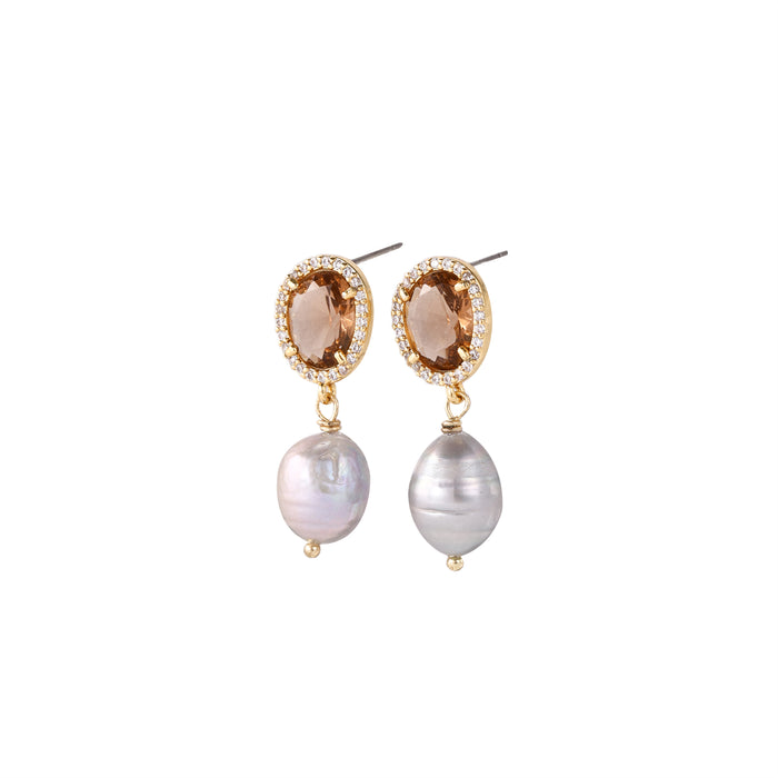 GOLD PLATED FRESH WATER PEARL AND CUBIC ZIRCONIA EARRINGS E1843