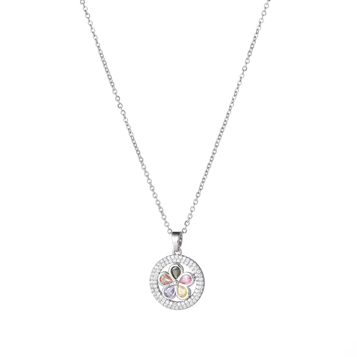 RHODIUM PLATED NECKLACE WITH CUBIC ZIRCONIA STONES N1626