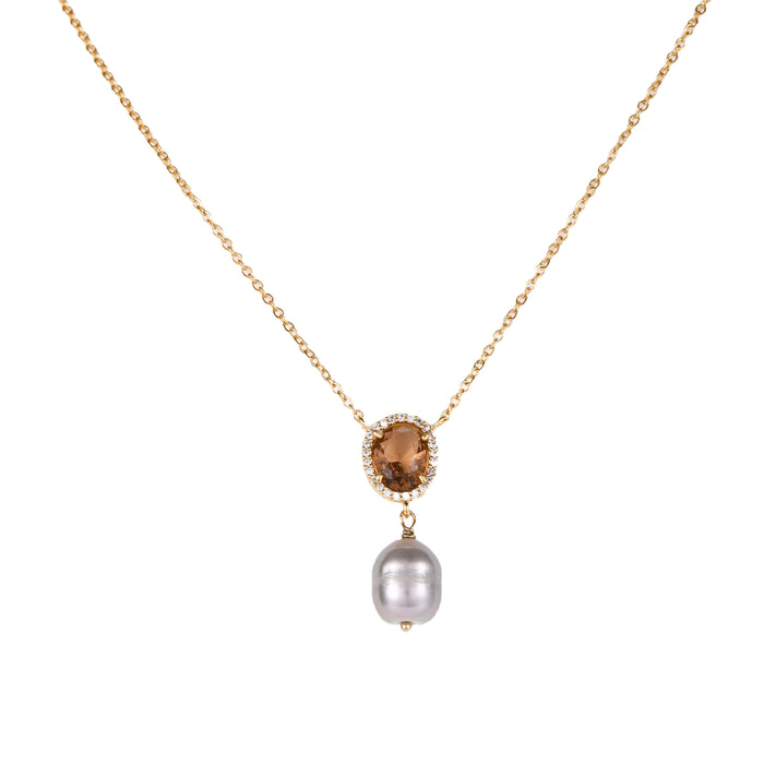 GOLD PLATED FRESH WATER PEARL AND CUBIC ZIRCONIA NECKLACE N1844