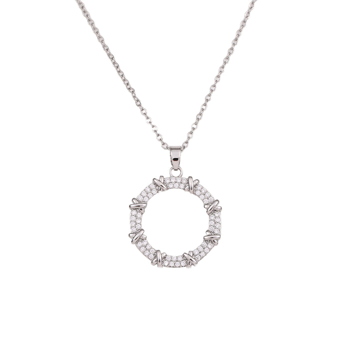 RHODIUM PLATED NECKLACE WITH CUBIC ZIRCONIA STONES N1848RHODIUM