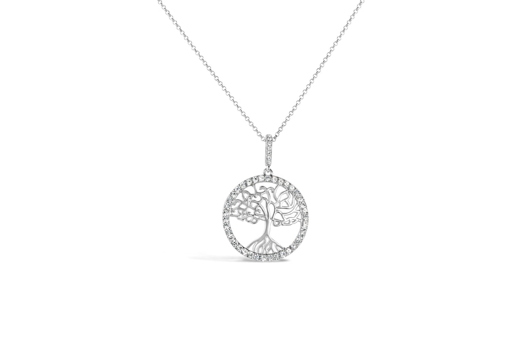 Rhodium Plated Tree of Life 17'' Long Necklace N18494