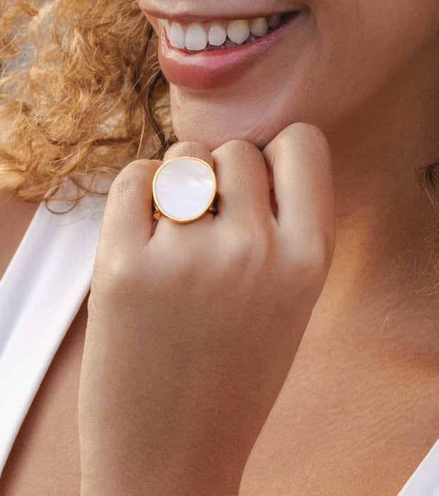 GOLD PLATED MOTHER OF PEARL ADJUSTABLE RING R1602