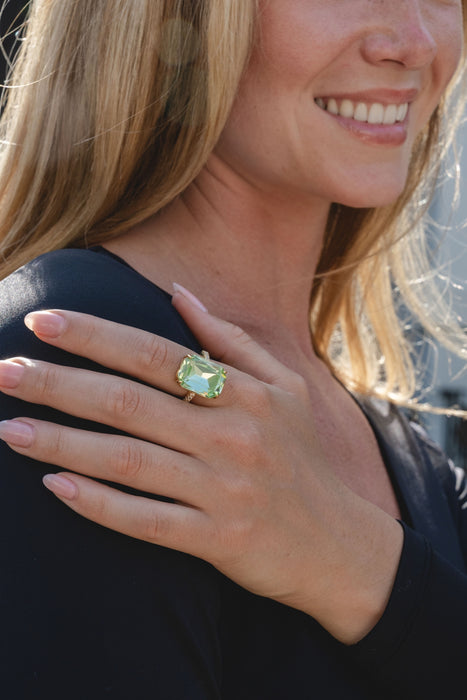 GOLD PLATED ADJUSTABLE SIZE RING R1882GREEN