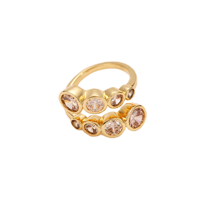 GOLD PLATED ADJUSTABLE SIZE RING WITH CUBIC ZIRCONIA STONES R1883CHAMPAGNE