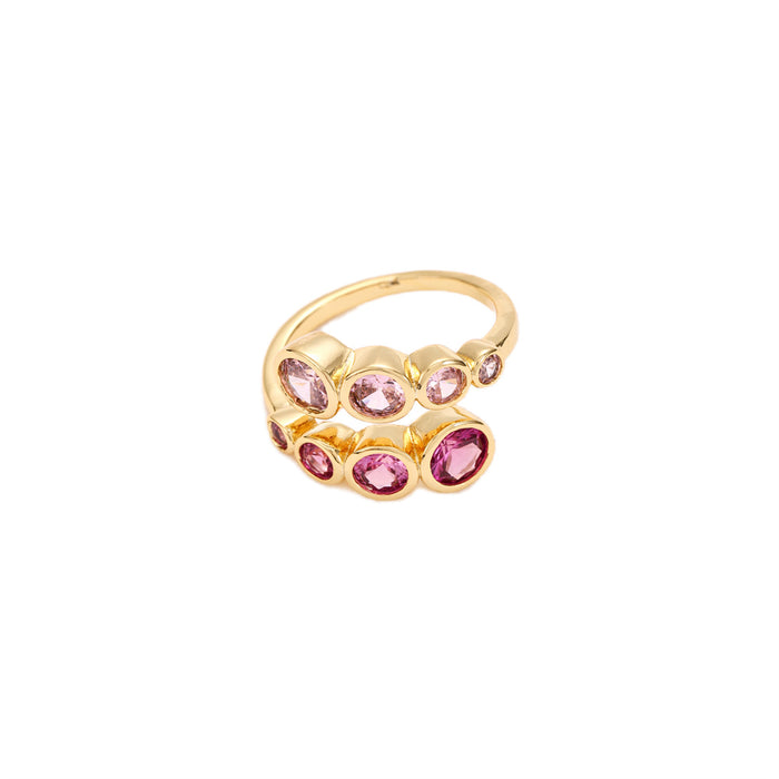 GOLD PLATED ADJUSTABLE SIZE RING  WITH CUBIC ZIRCONIA STONES R1883PINK