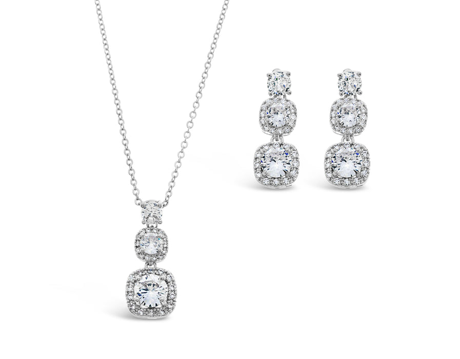 Rhodium Plated Cubic zirconia Necklace and Earring Set S20152