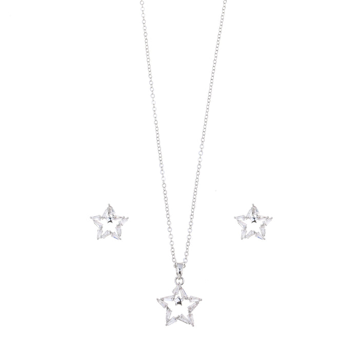 Rhodium Plated Cubic zirconia Necklace and Earring Set S288