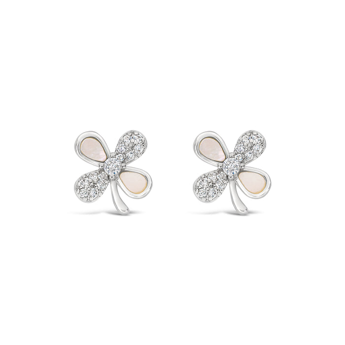 HYPOALLERGENIC SILVER PLATED EARRINGS WITH MOTHER OF PEARL AND CUBIC ZIRCONIA STONES AND  A  FREE GIFT BOX,CODE A48