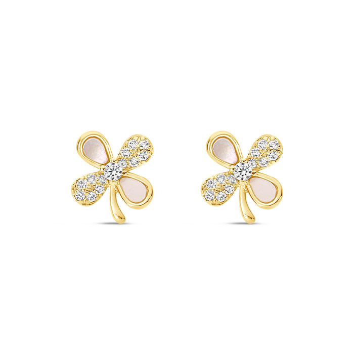 HYPOALLERGENIC 18K GOLD  PLATED EARRINGS WITH MOTHER OF PEARL AND CUBIC ZIRCONIA STONES AND  A  FREE GIFT BOX PACK OF 3,CODE A49
