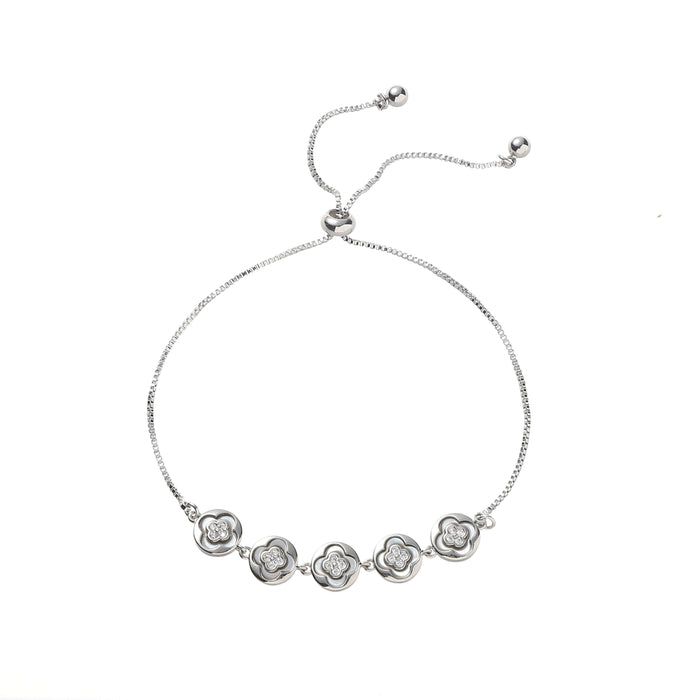 RHODIUM   PLATED ADJUSTABLE BRACELET WITH CUBIC ZIRCONIA STONES B1674