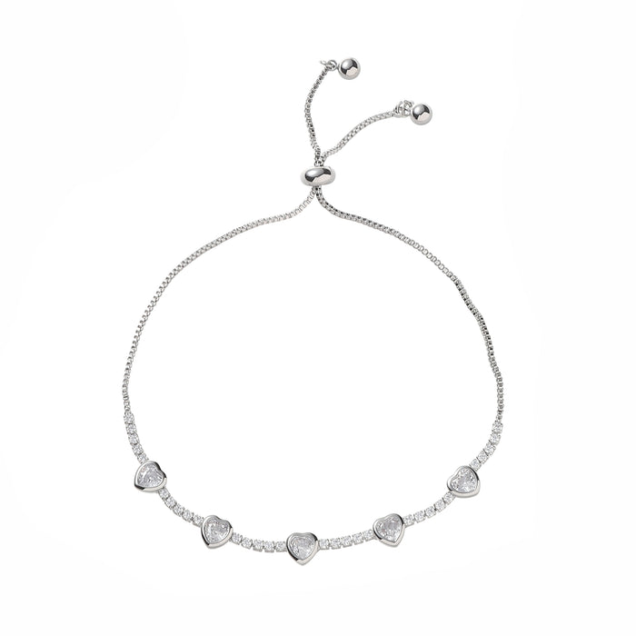 RHODIUM   PLATED ADJUSTABLE BRACELET WITH CUBIC ZIRCONIA STONES B1675