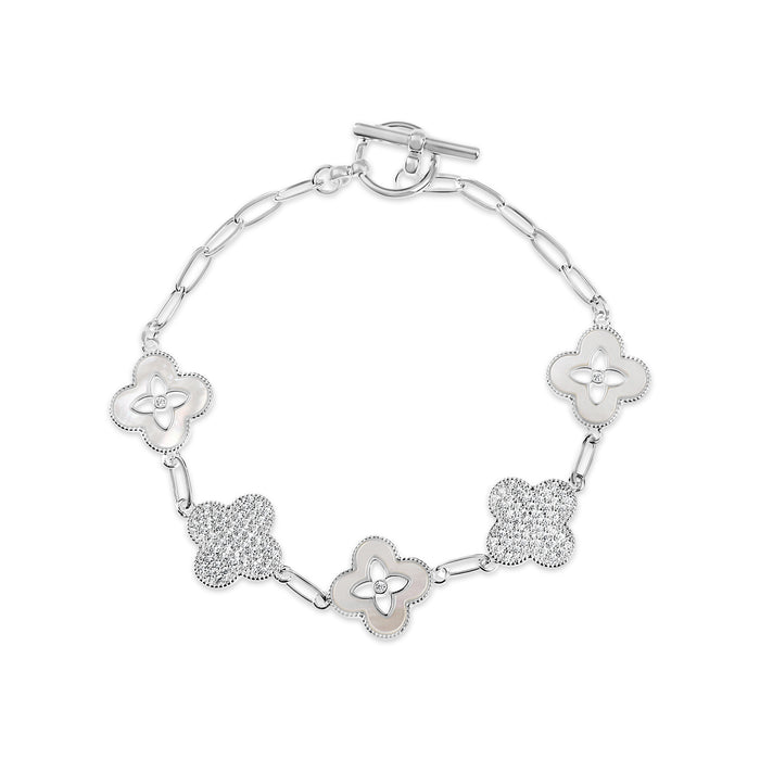 SILVER PLATED BRACELET WITH MOTHER OF PEARL B1770SILVER WITH A FREE GIFT BOX.