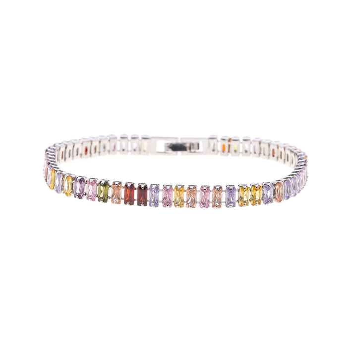 Multi Coloured Elegant Rhodium Plated Tennis Bracelet B20159