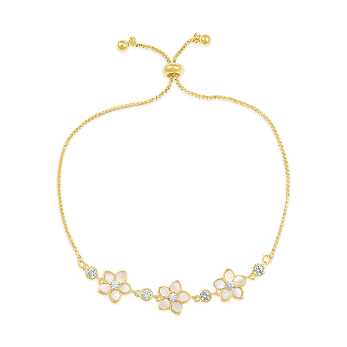 18K GOLD PLATED BRACELET WITH CUBIC ZIRCONIA STONES AND MOTHER OF PEARL .WITH A FREE GIFT BOX.