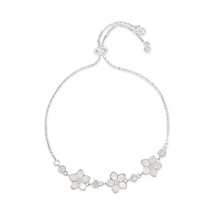 SILVER PLATED BRACELET  WITH CUBIC ZIRCONIA STONES AND MOTHER OF PEARL .WITH A FREE GIFT BOX.