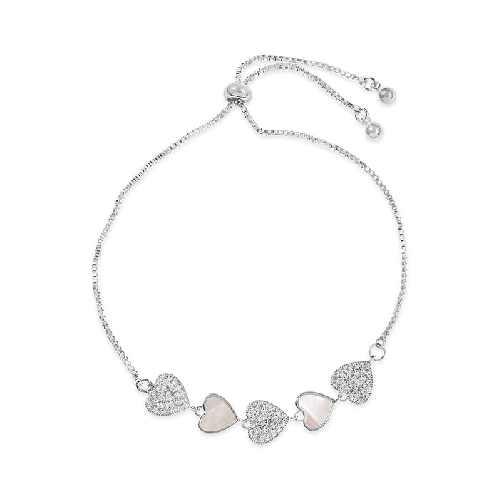 SILVER PLATED BRACELET WITH CUBIC ZIRCONIA STONES AND MOTHER OF PEARL B2033 WITH A FREE GIFT BOX.