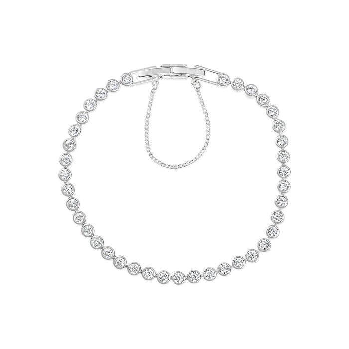 SILVER PLATED BRACELET B2054SILVER WITH CUBIC ZIRCONIA STONES AND A FREE GIFT BOX.