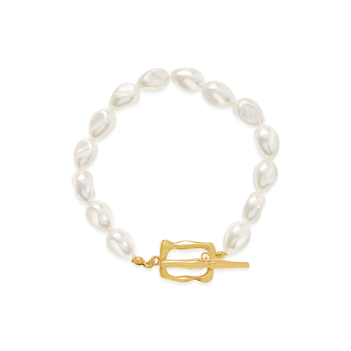 14K GOLD  PLATED GLASS PEARL BRACELET   B2150 WITH A FREE GIFT BOX.