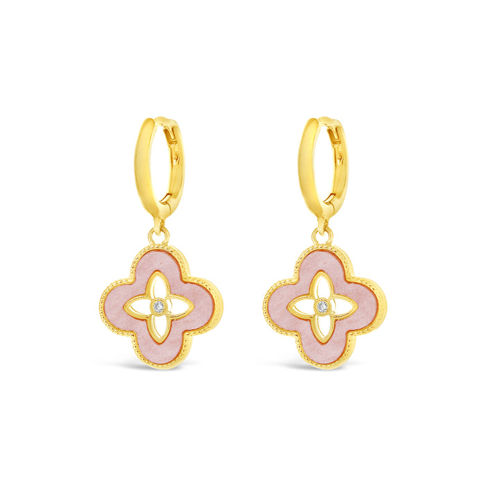 18K GOLD PLATED EARRINGS  WITH CUBIC ZIRCONIA STONES AND MOTHER OF PEARL .WITH A FREE GIFT BOX.E1632PINK