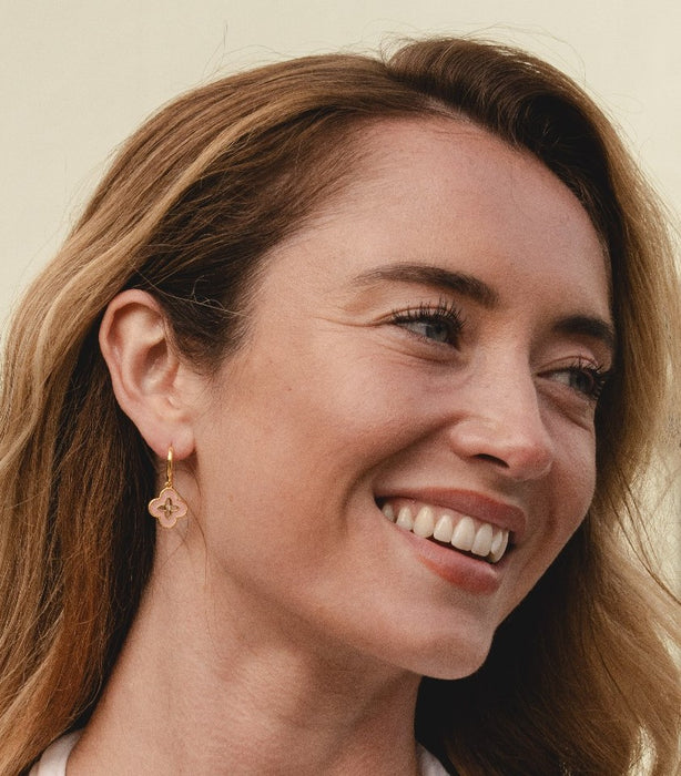 18K GOLD PLATED EARRINGS  WITH CUBIC ZIRCONIA STONES AND MOTHER OF PEARL .WITH A FREE GIFT BOX.E1632PINK