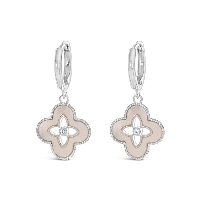 SILVER PLATED EARRINGS E1632SILVER WITH CUBIC ZIRCONIA STONES AND MOTHER OF PEARL. WITH A FREE GIFT BOX.