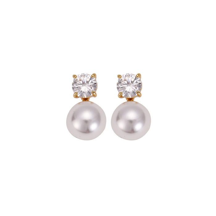 GOLD PLATED PEARL AND CUBIC ZIRCONIA EARRINGS E1841WHITE