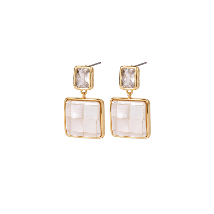 GOLD PLATED MOTHER OF PEARL AND CUBIC ZIRCONIA EARRINGS E1854