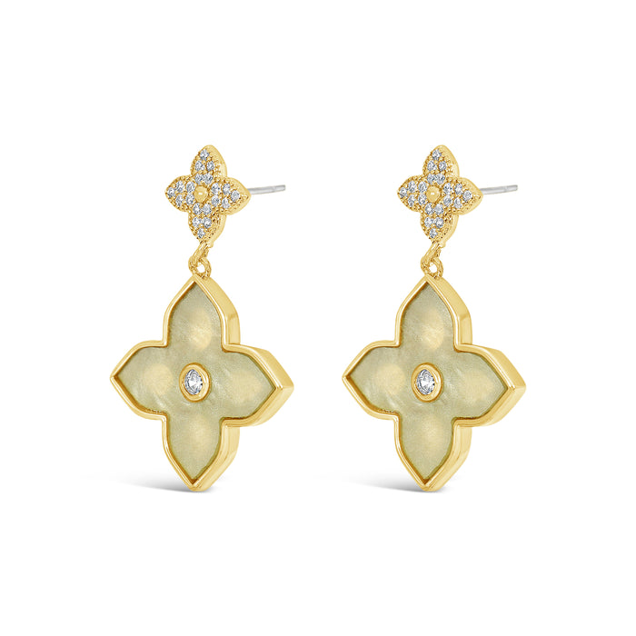 18K GOLD PLATED EARRINGS  WITH CUBIC ZIRCONIA STONES AND MOTHER OF PEARL .WITH A FREE GIFT BOX.E1990