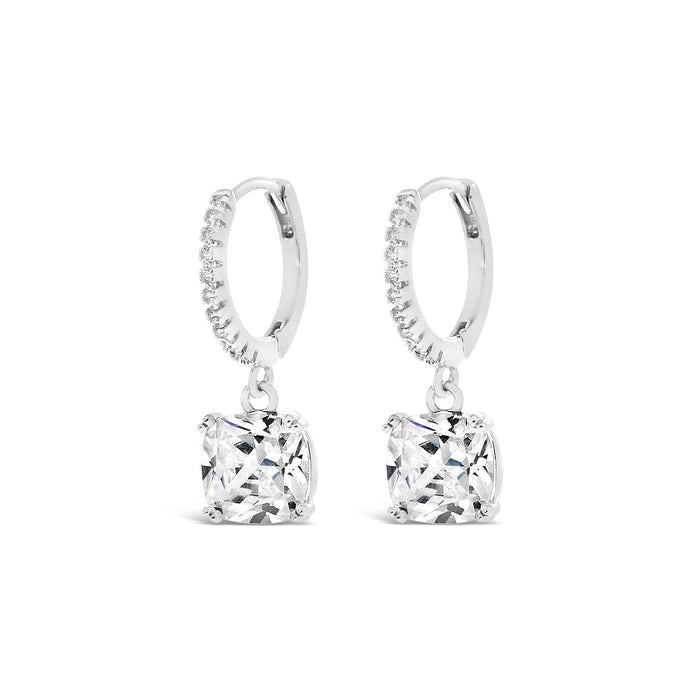 RHODIUM PLATED EARRINGS E1991 WITH CUBIC ZIRCONIA STONES  WITH A FREE GIFT BOX.
