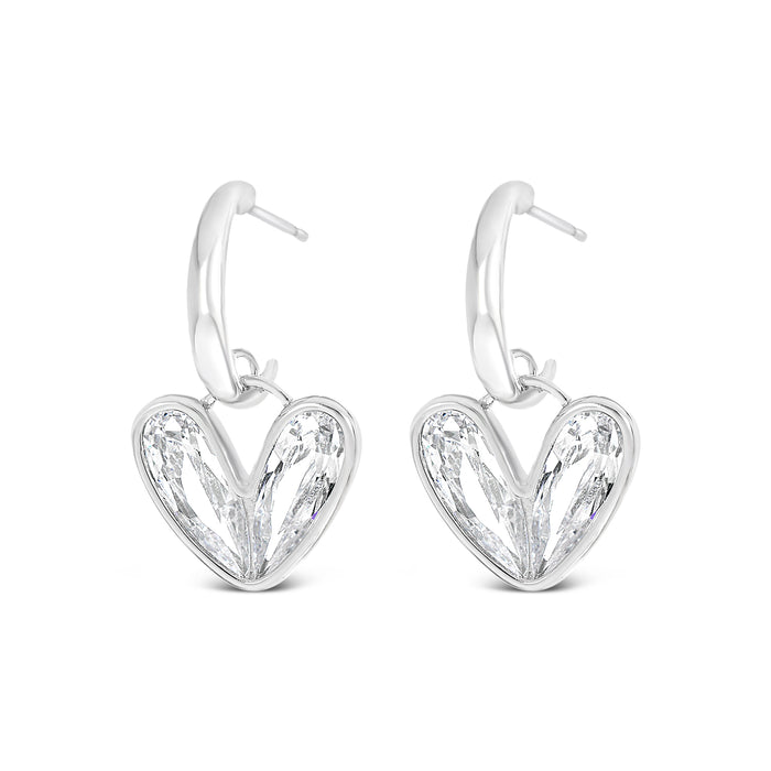 RHODIUM PLATED EARRINGS E1992 WITH CUBIC ZIRCONIA STONES WITH A FREE GIFT BOX.