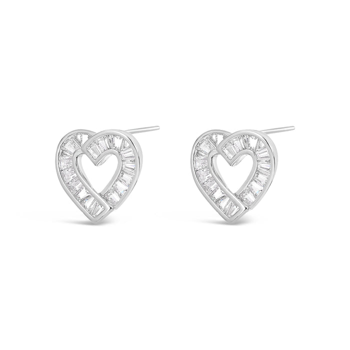 RHODIUM PLATED EARRINGS E1993 WITH CUBIC ZIRCONIA STONES WITH A FREE GIFT BOX.