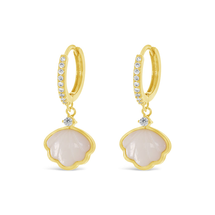 18K GOLD PLATED EARRINGS  WITH CUBIC ZIRCONIA STONES AND MOTHER OF PEARL.WITH A FREE GIFT BOX.E2003