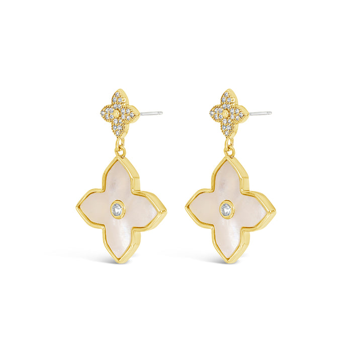 18K GOLD PLATED EARRINGS CUBIC ZIRCONIA STONES AND MOTHER OF PEARL.WITH A FREE GIFT BOX.E2008GOLD